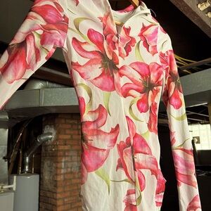 Sheer floral onesie (pink lily’s)